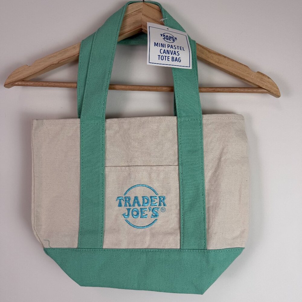 Trader Joe’s Mini Pastel Canvas Tote Bag Limited Edition Green